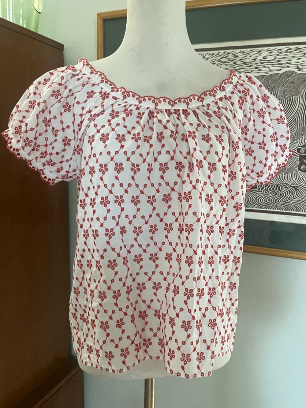J Crew Scallop-trim eyelet top size small